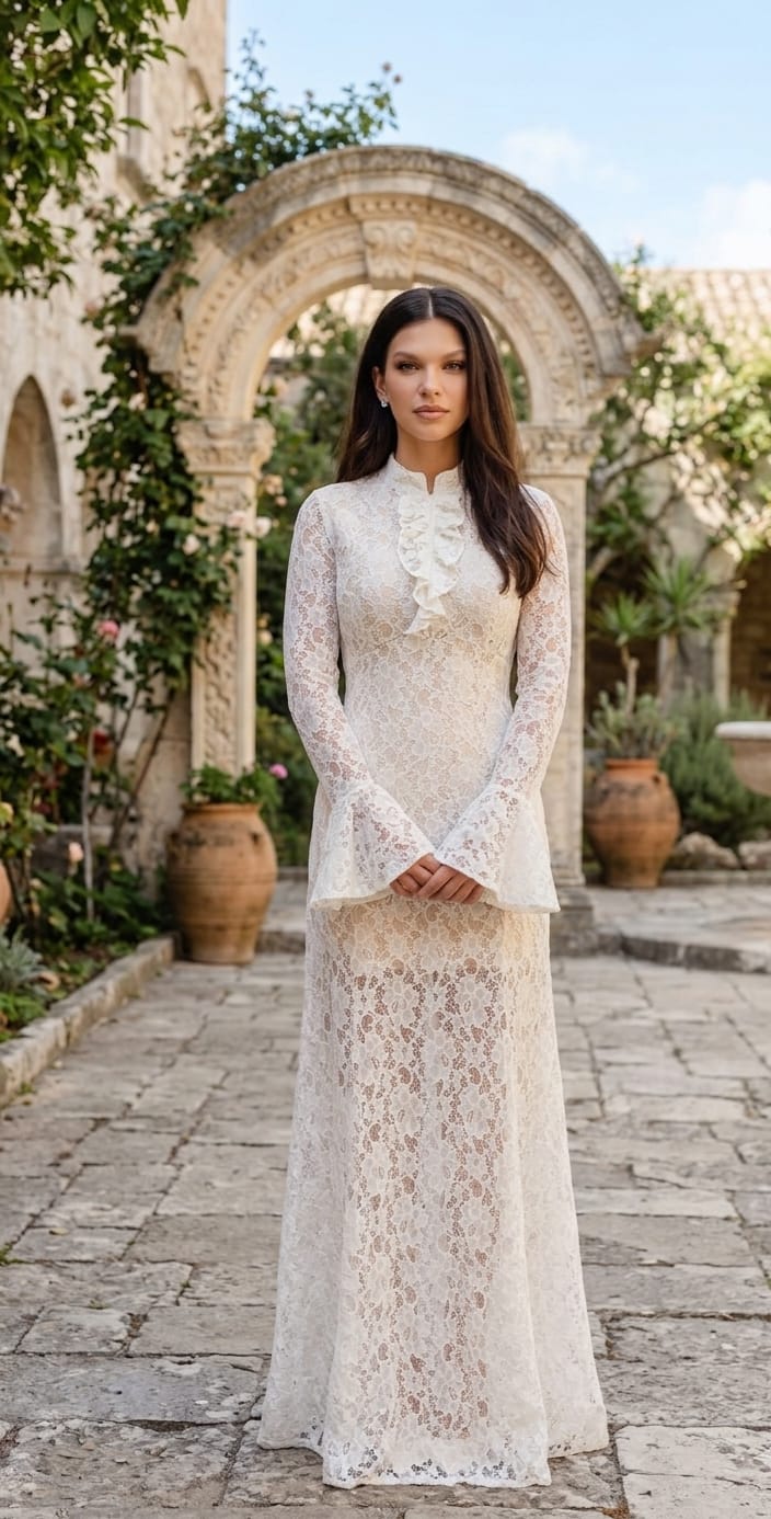 Fustan Elegant me Dantelle – Hijeshi Klasike dhe Elegancë Romantike
