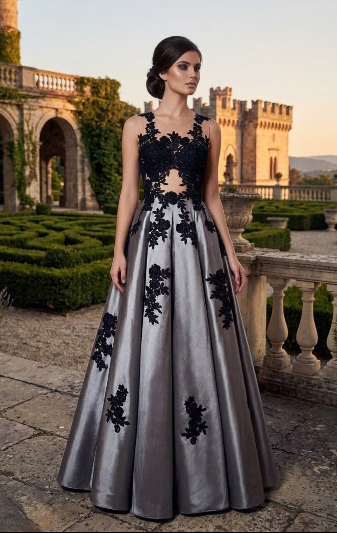 Fustani Elegant me Dantelle Florale që Po Dominon Modën Luksoze të Mbrëmjeve